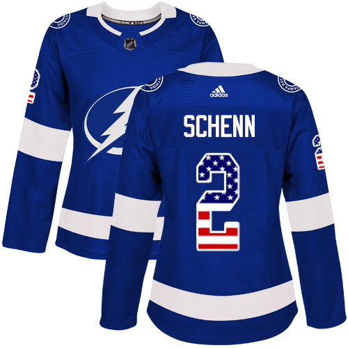 Adidas Tampa Bay Lightning #2 Luke Schenn Blue Home Authentic USA Flag Women Stitched NHL Jersey